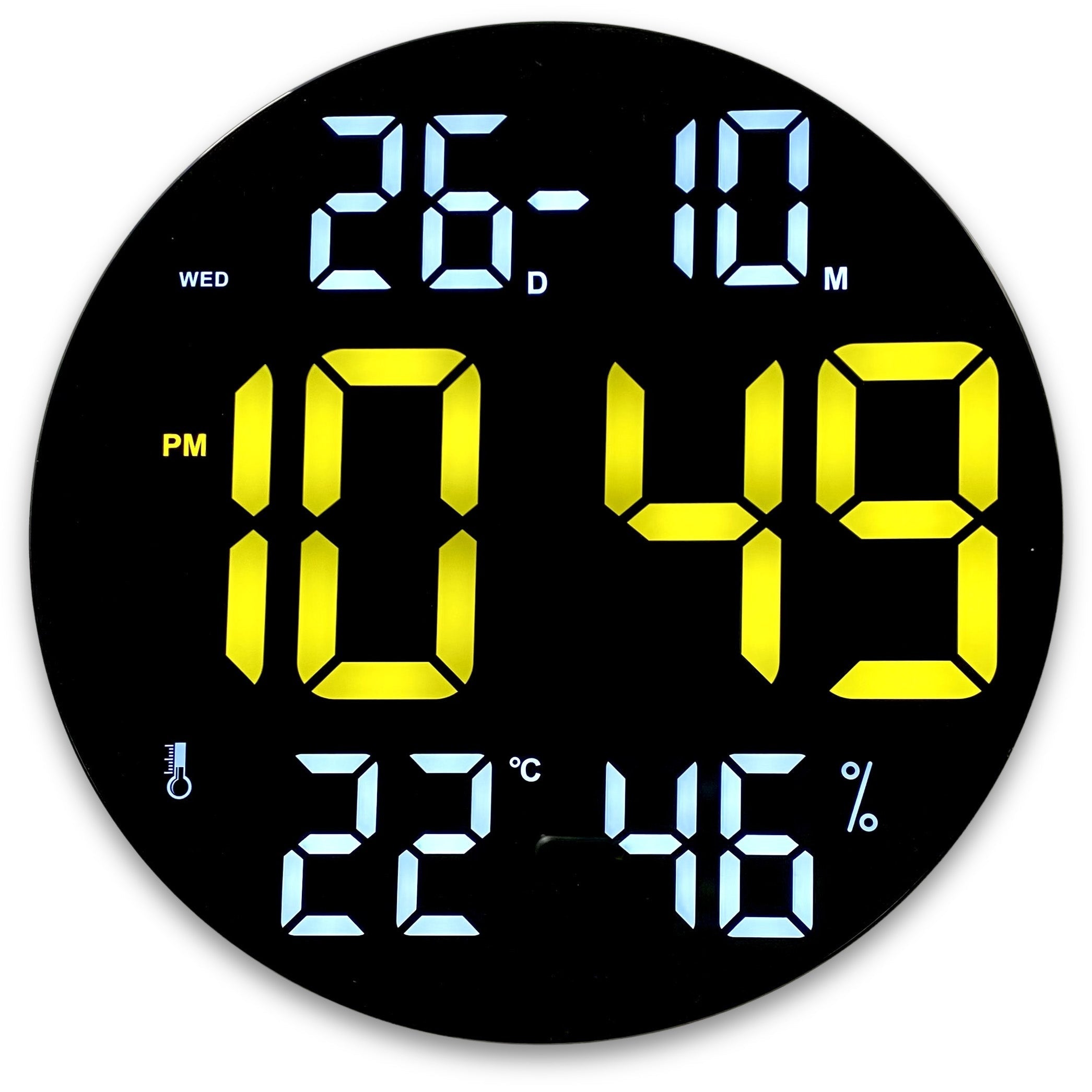 Checkmate Belton Mains Powered LED Calendar Temp Wall Clock – Oh Clocks