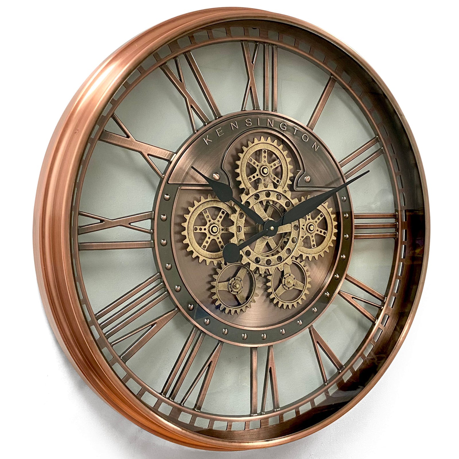 Kensington Industrial Copper Wash Iron Moving Gears Wall Clock Oh Clocks