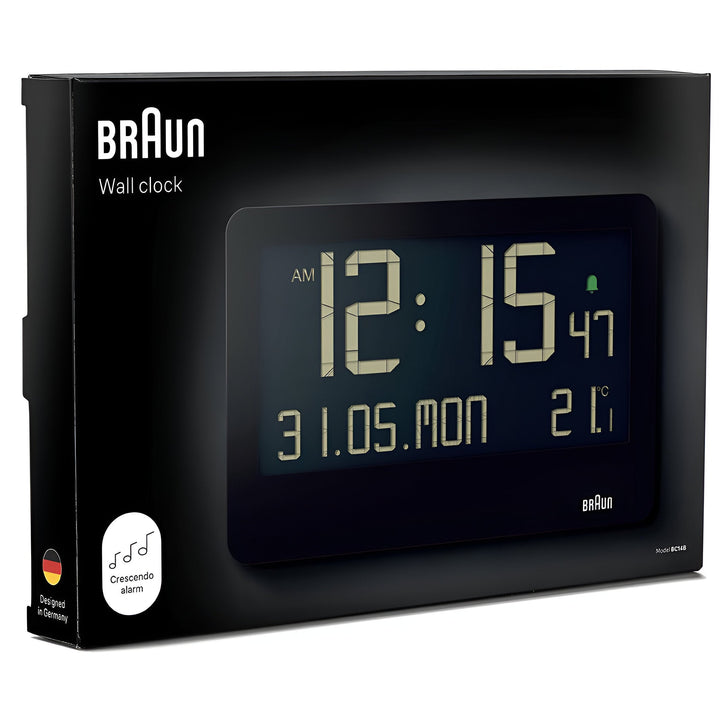 Braun Multifunction Reverse LCD Alarm Wall Desk Clock Black 26cm BC14B 6