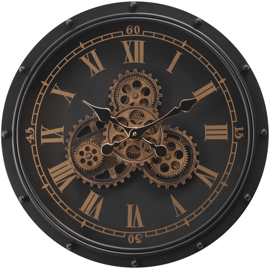 Chilli Decor Anton Black Metal Moving Gears Wall Clock 50cm TQ-E04 1