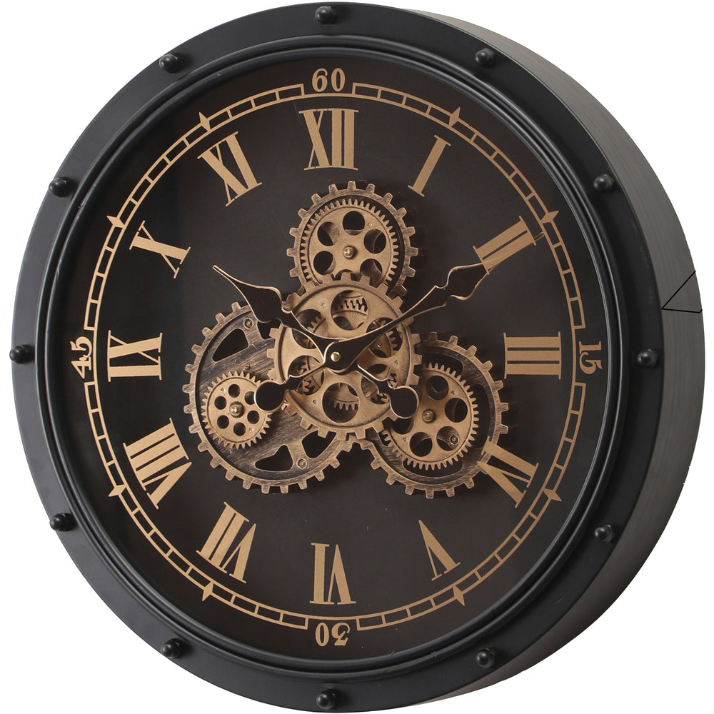 Chilli Decor Anton Black Metal Moving Gears Wall Clock 50cm TQ-E04 2
