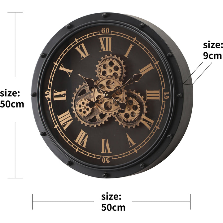 Chilli Decor Anton Black Metal Moving Gears Wall Clock 50cm TQ-E04 3