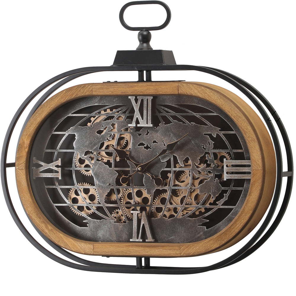 Chilli Decor Atlas Columbus Oval FOB Metal Wood Moving Gears Wall Clock 65cm TQ-E06 2