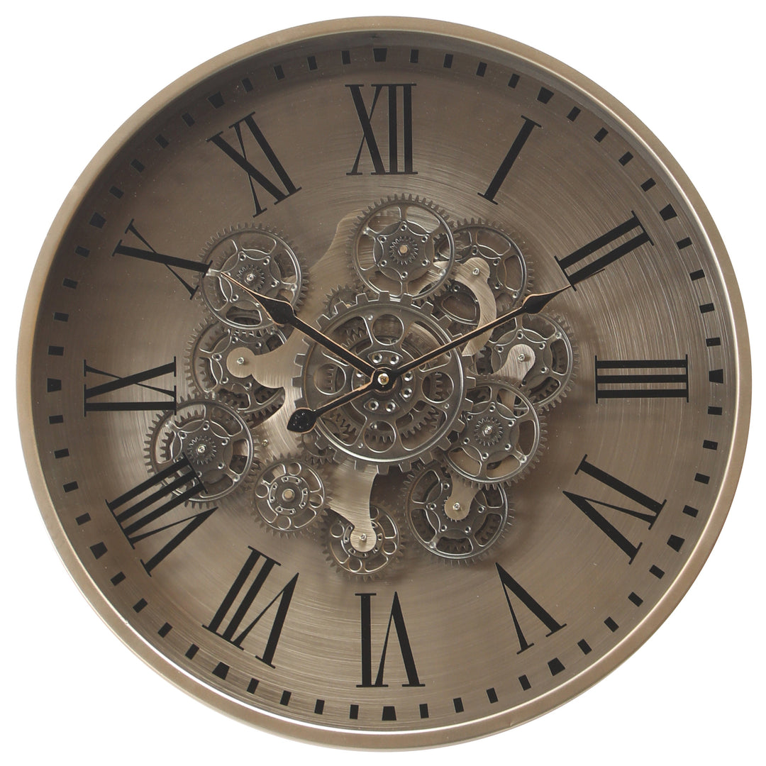 Chilli Decor Birmingham Brushed Silver Roman Metal Moving Gears Wall Clock 48cm TQ-E24 1