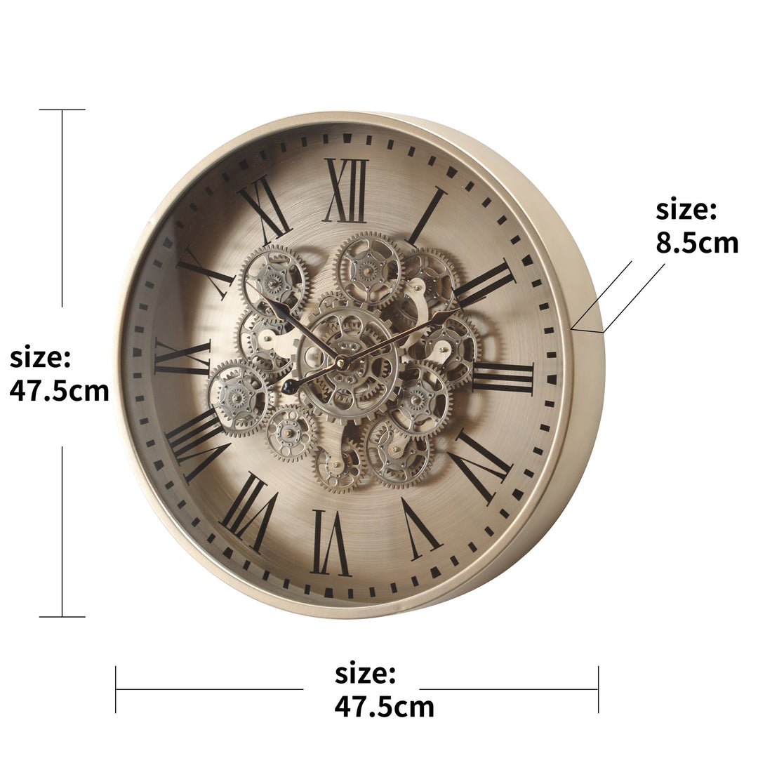 Chilli Decor Birmingham Brushed Silver Roman Metal Moving Gears Wall Clock 48cm TQ-E24 3