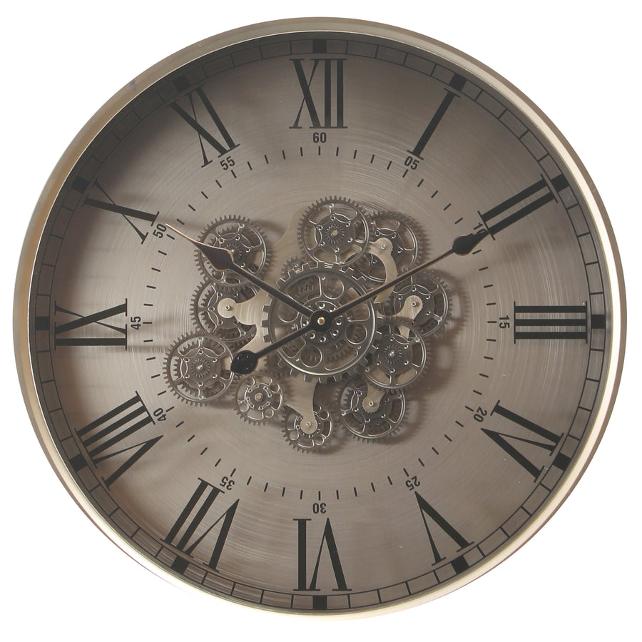 Chilli Decor Birmingham Brushed Silver Roman Metal Moving Gears Wall Clock 60cm TQ-E27 1