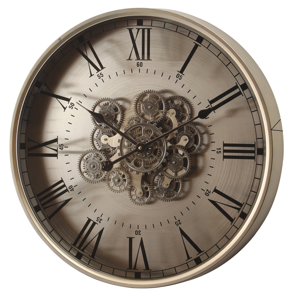 Chilli Decor Birmingham Brushed Silver Roman Metal Moving Gears Wall Clock 60cm TQ-E27 2