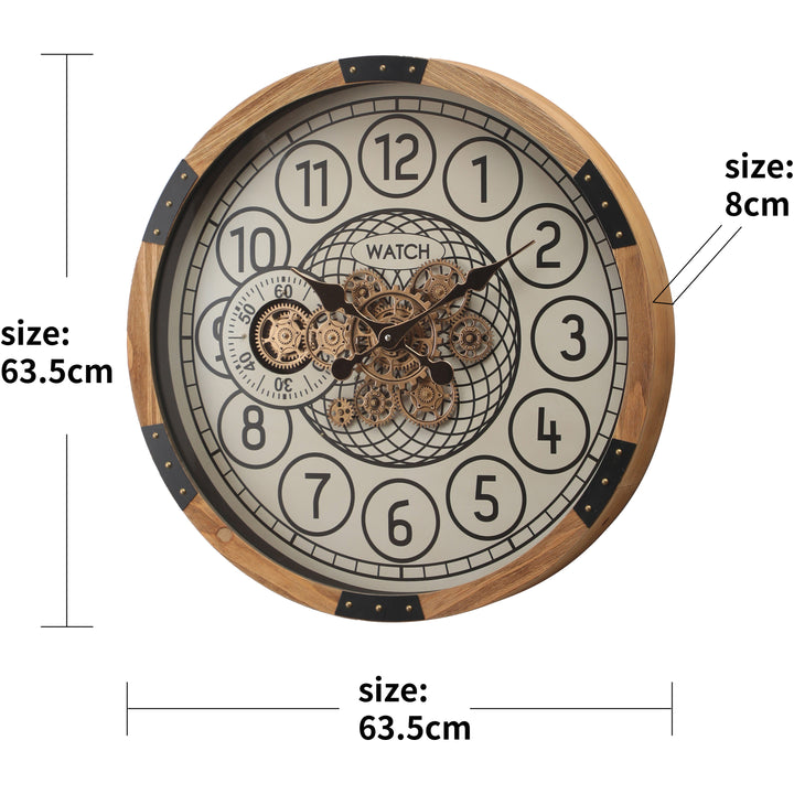 Chilli Decor Bloomfield Wooden Moving Gears Wall Clock 64cm TQ-E25 3