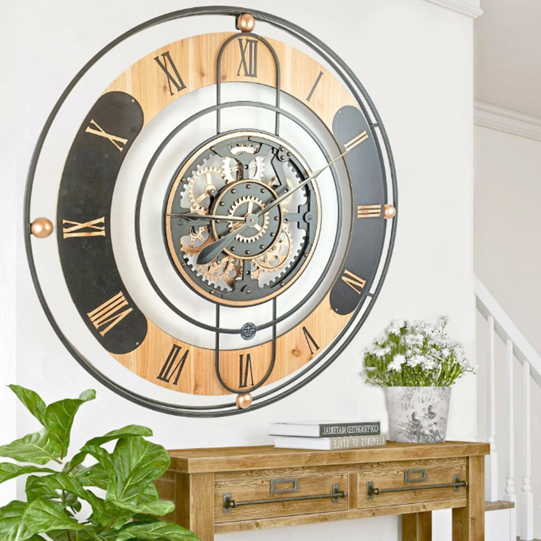 Chilli Decor Brentwood Country Wood Metal Moving Gears Wall Clock 90cm TQ-Y791 3