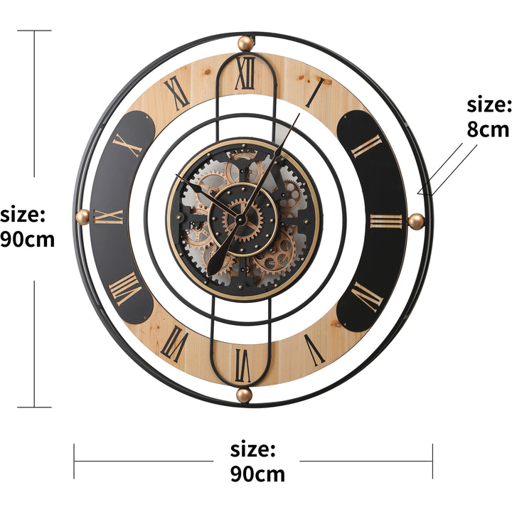 Chilli Decor Brentwood Country Wood Metal Moving Gears Wall Clock 90cm TQ-Y791 4