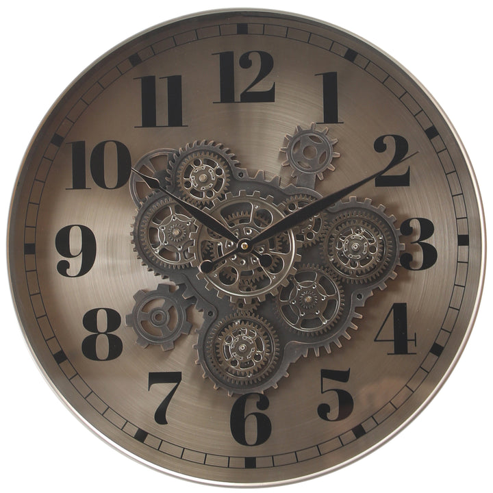 Chilli Decor Chesterfield Brushed Silver Metal Moving Gears Wall Clock 50cm TQ-E22 1