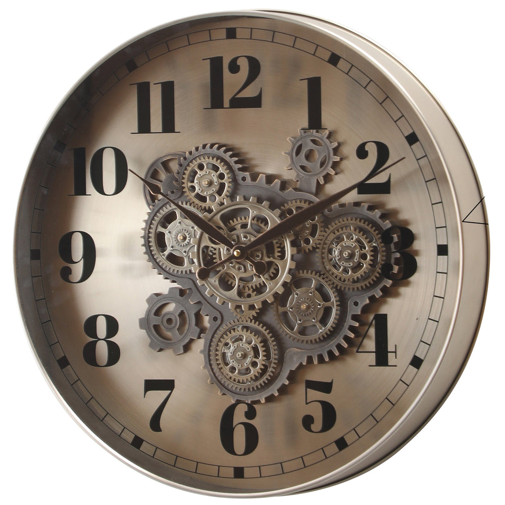 Chilli Decor Chesterfield Brushed Silver Metal Moving Gears Wall Clock 50cm TQ-E22 2