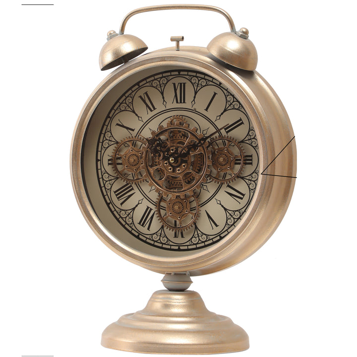 Chilli Decor Eddison Twin Bell Gold Metal Moving Gears Clock Desk Clock 52cm TQ-E08 2