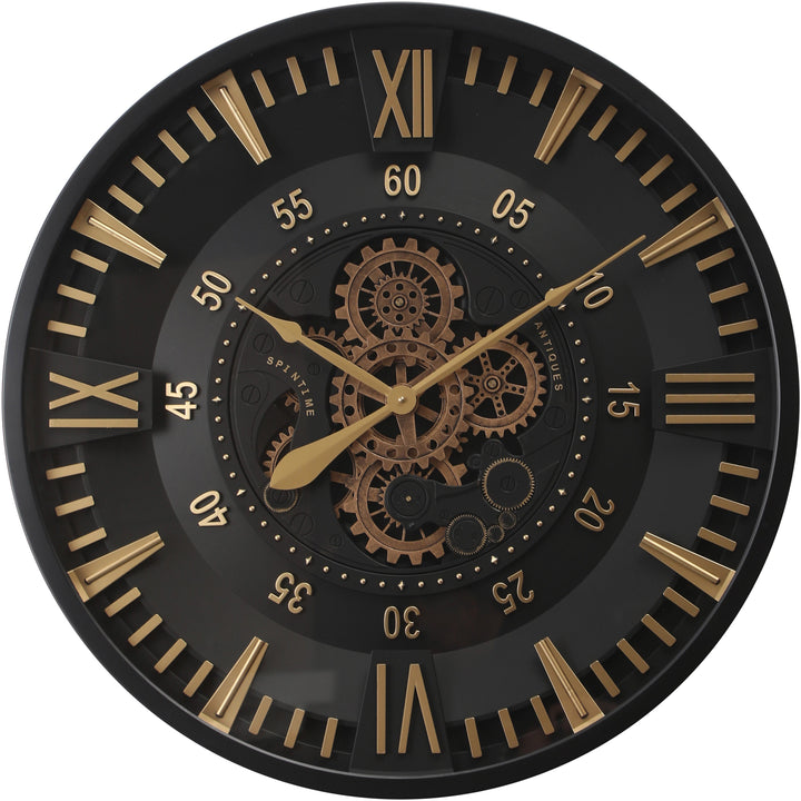 Chilli Decor El Dorado Black Gold Metal Moving Gears Wall Clock 80cm TQ-Y798 1