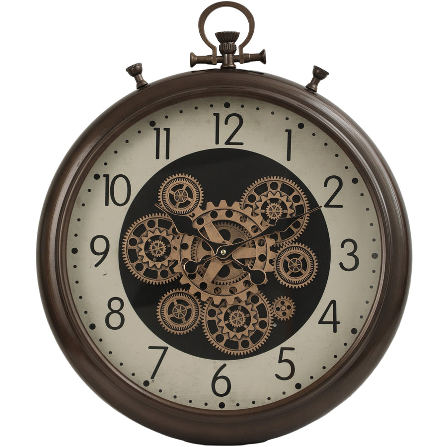 Chilli Decor FOB Chronograph Metal Moving Gears Wall Clock Numbers Brown 62cm TQ-Y772 1