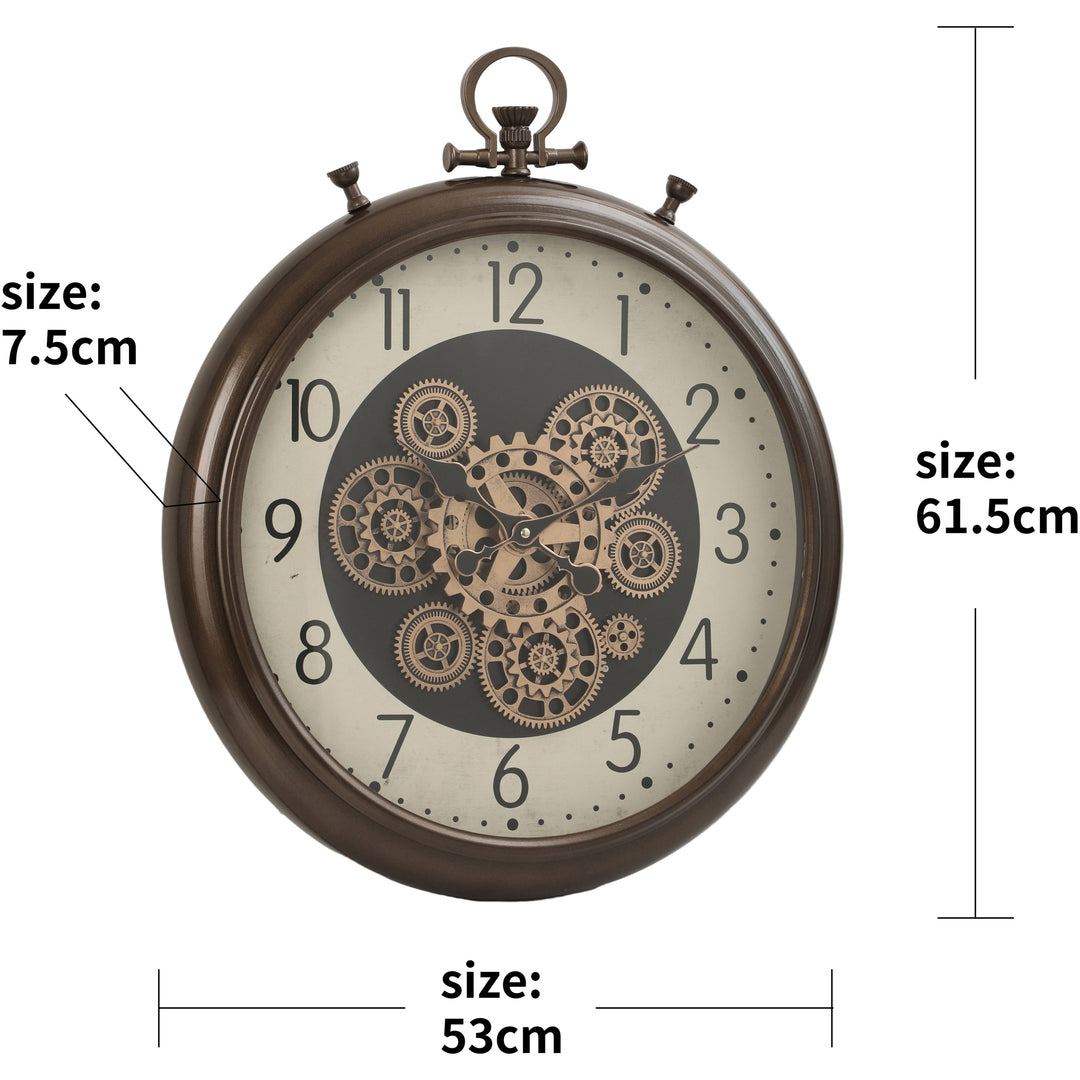 Chilli Decor FOB Chronograph Metal Moving Gears Wall Clock Numbers Brown 62cm TQ-Y772 3