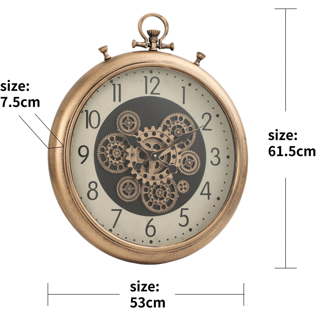 Chilli Decor FOB Chronograph Metal Moving Gears Wall Clock Numbers Gold 62cm TQ-Y771 3