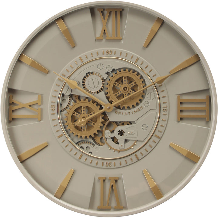 Chilli Decor Isabella Spintime Ivory Gold Metal Moving Gears Wall Clock 60cm TQ-Y779 1