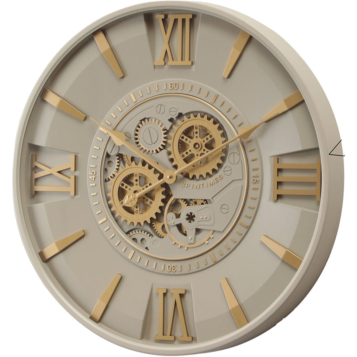 Chilli Decor Isabella Spintime Ivory Gold Metal Moving Gears Wall Clock 60cm TQ-Y779 2