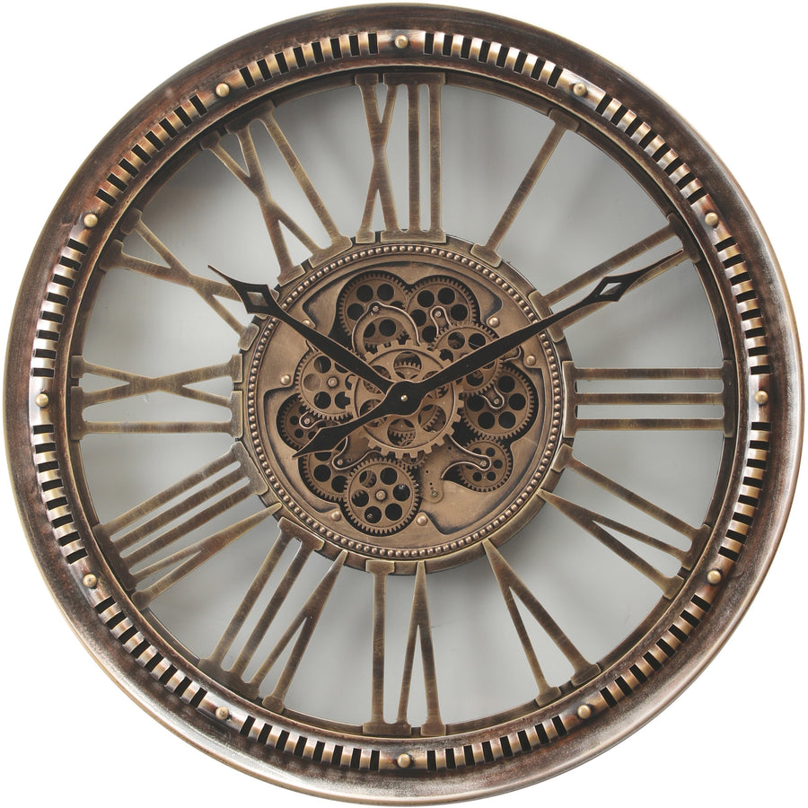 Chilli Decor Mason Industrial Distressed Bronze Metal Moving Gears Wall Clock 63cm TQ-Y796 1