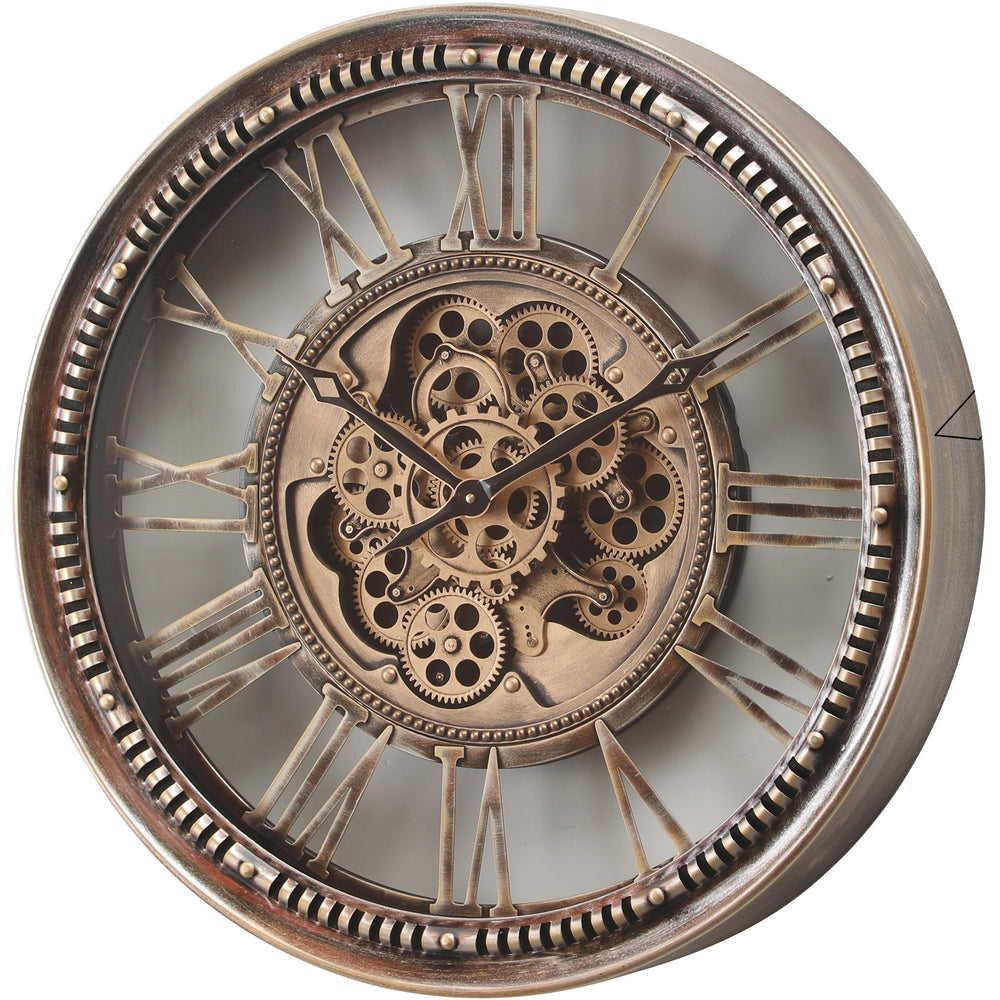 Chilli Decor Mason Industrial Distressed Bronze Metal Moving Gears Wall Clock 63cm TQ-Y796 2