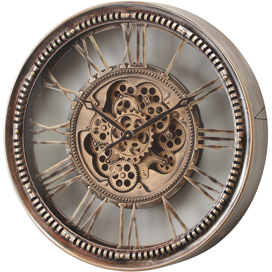 Chilli Decor Mason Industrial Distressed Bronze Metal Moving Gears Wall Clock 63cm TQ-Y796 2