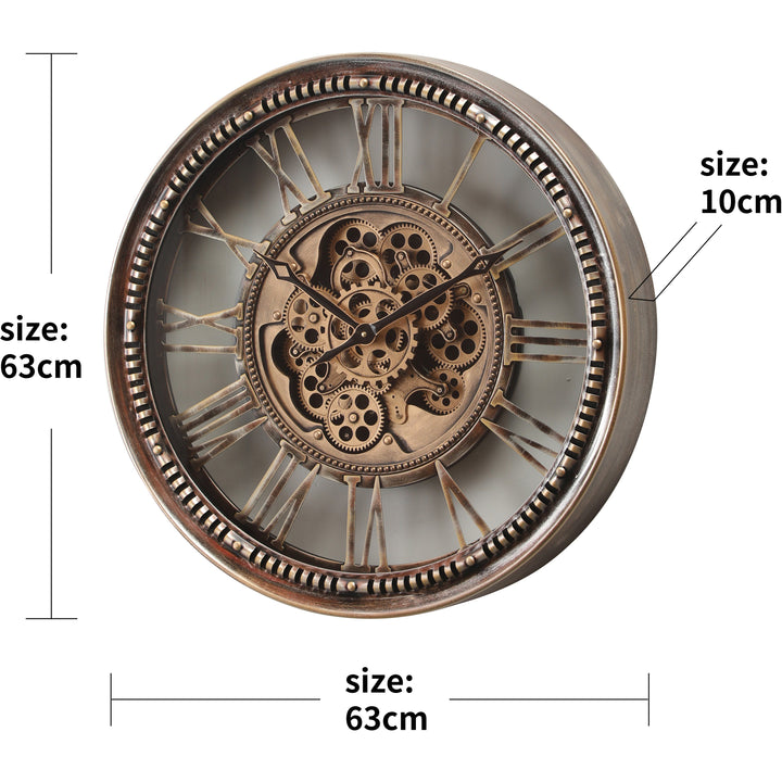 Chilli Decor Mason Industrial Distressed Bronze Metal Moving Gears Wall Clock 63cm TQ-Y796 3