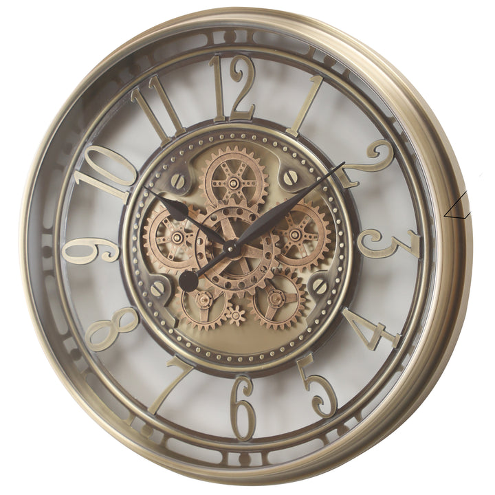 Chilli Decor Maurice Industrial Silver Gold Metal Moving Gears Wall Clock 70cm TQ-Y799 2