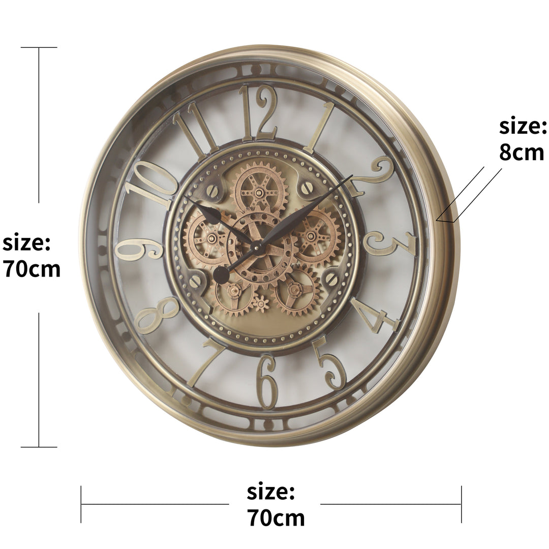 Chilli Decor Maurice Industrial Silver Gold Metal Moving Gears Wall Clock 70cm TQ-Y799 4