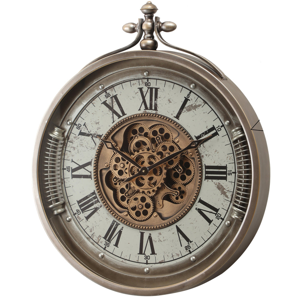 Chilli Decor Saint Etienne Distressed Silver Metal Moving Gears Wall Clock 80cm TQ-Y782 2