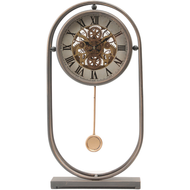 Chilli Decor Sheffield Grey Wash Pendulum Metal Moving Gears Desk Clock 58cm TQ-Y794 1