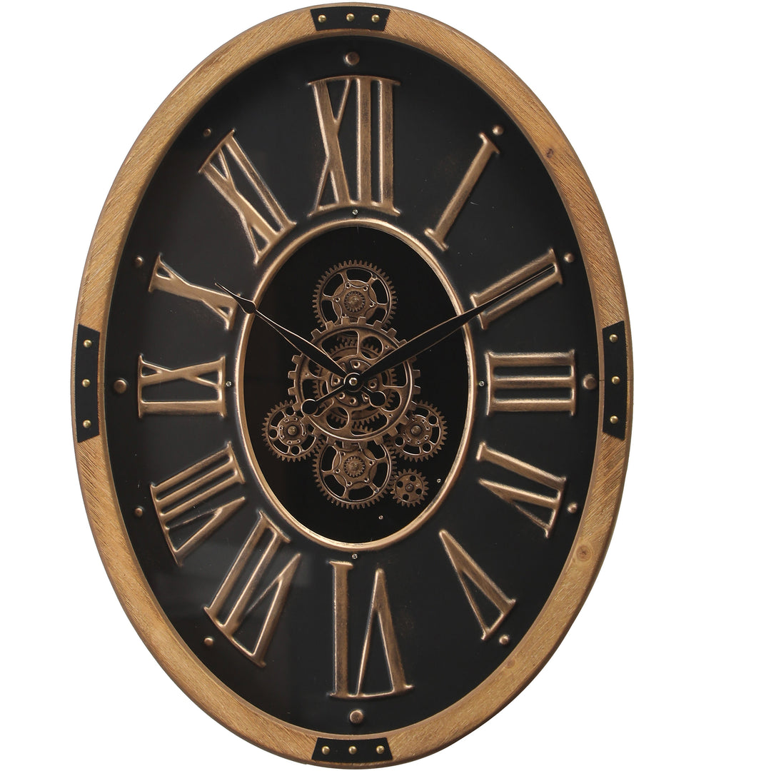 Chilli Decor Theo Oval Wooden Metal Moving Gears Wall Clock 68cm TQ-E07 1