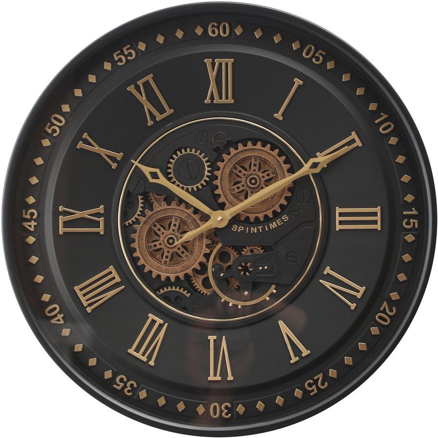 Chilli Decor Zion Spintime Black Metal Moving Gears Wall Clock 60cm TQ-Y780 1