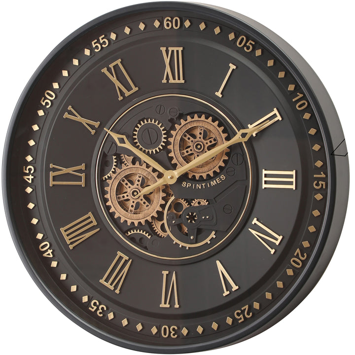 Chilli Decor Zion Spintime Black Metal Moving Gears Wall Clock 60cm TQ-Y780 2