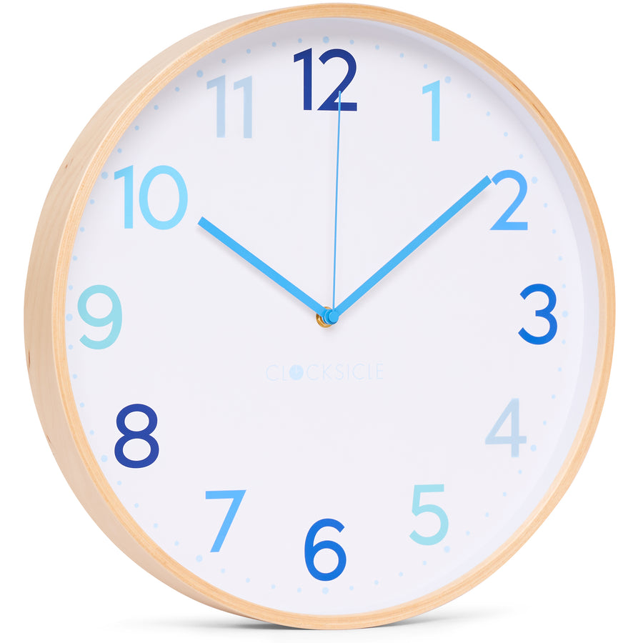 Clocksicle Silent Wood Wall Clock Multi Blue 31cm CC-30-MBLU Angle1