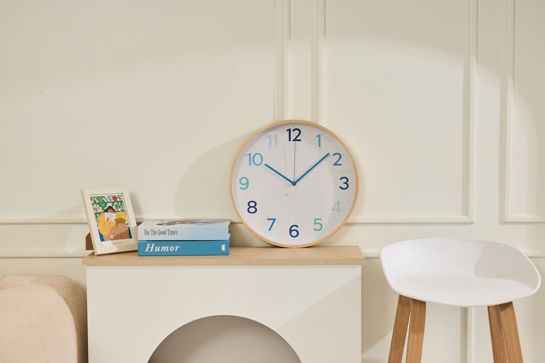 Clocksicle Silent Wood Wall Clock, Multi Blue, 40cm