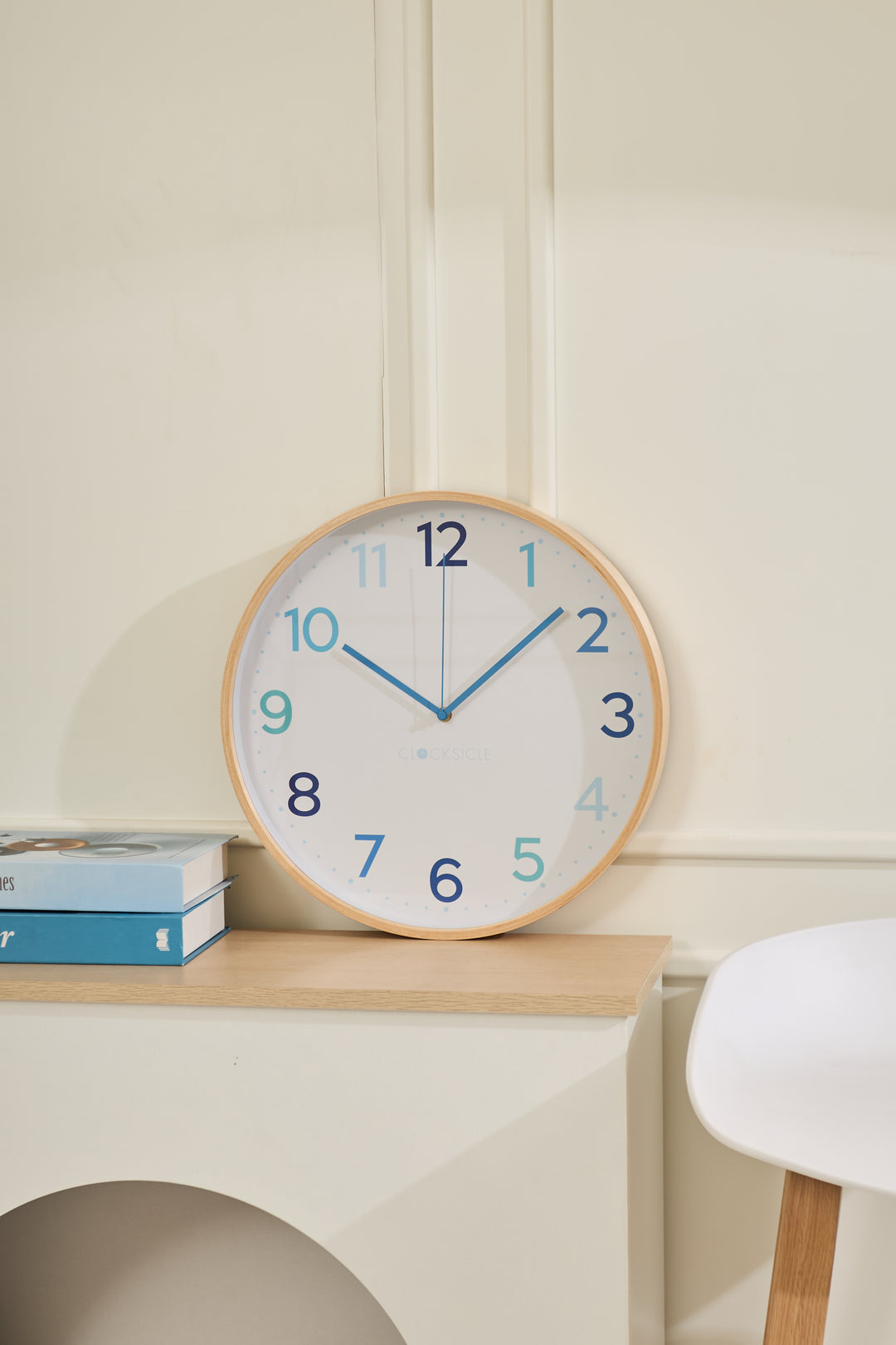 Clocksicle Silent Wood Wall Clock, Multi Blue, 40cm