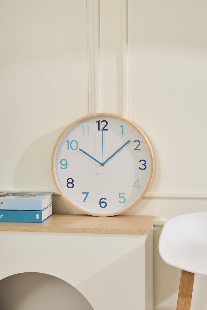 Clocksicle Silent Wood Wall Clock, Multi Blue, 40cm