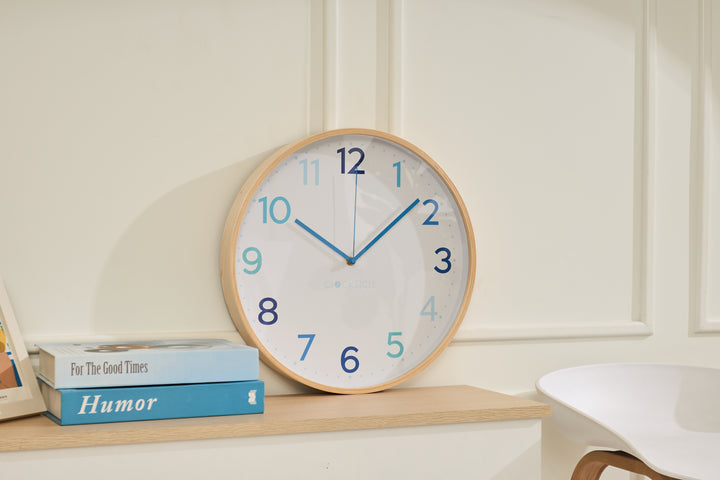 Clocksicle Silent Wood Wall Clock, Multi Blue, 40cm