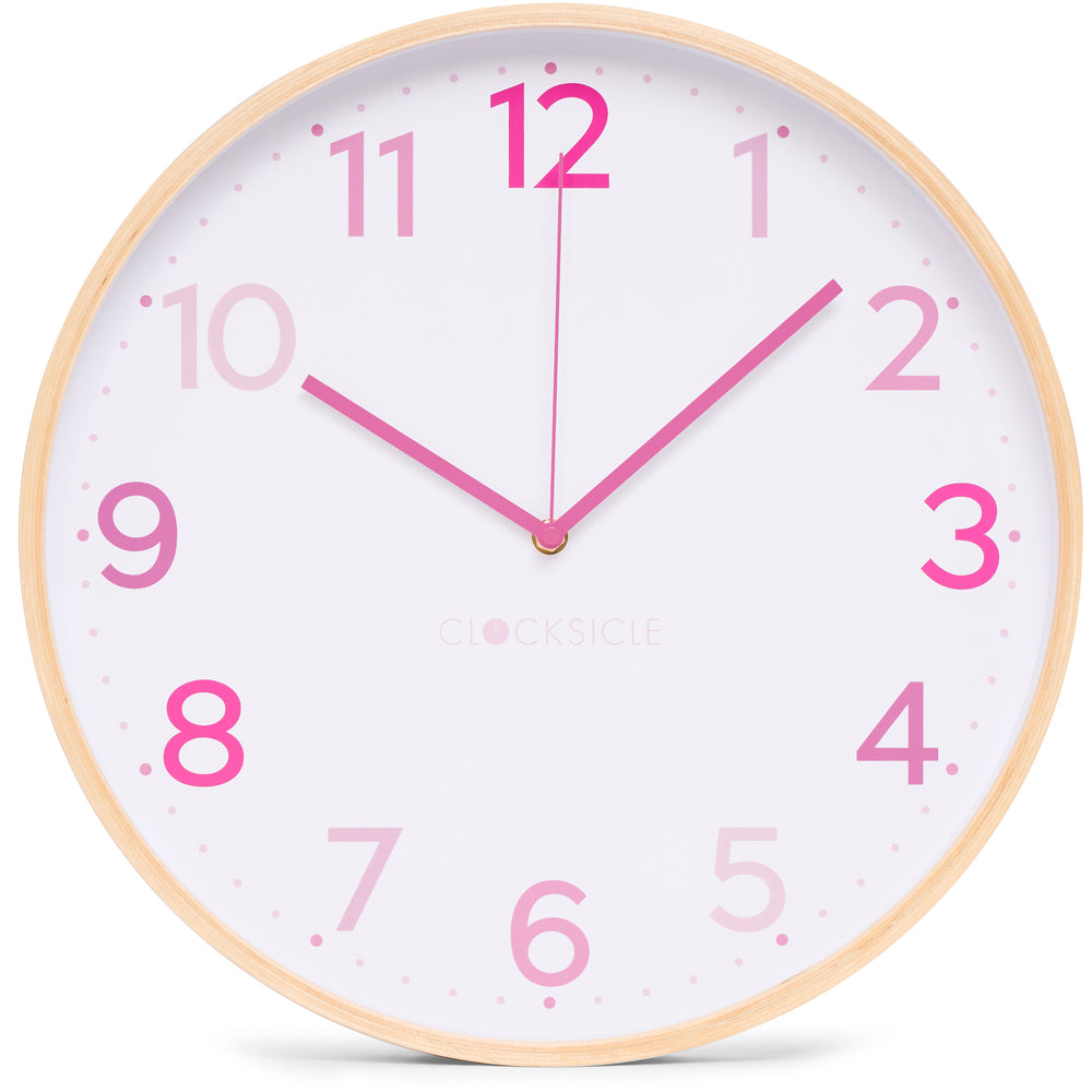 Clocksicle Silent Wood Wall Clock Multi Pink 31cm CC-30-MPIN Front