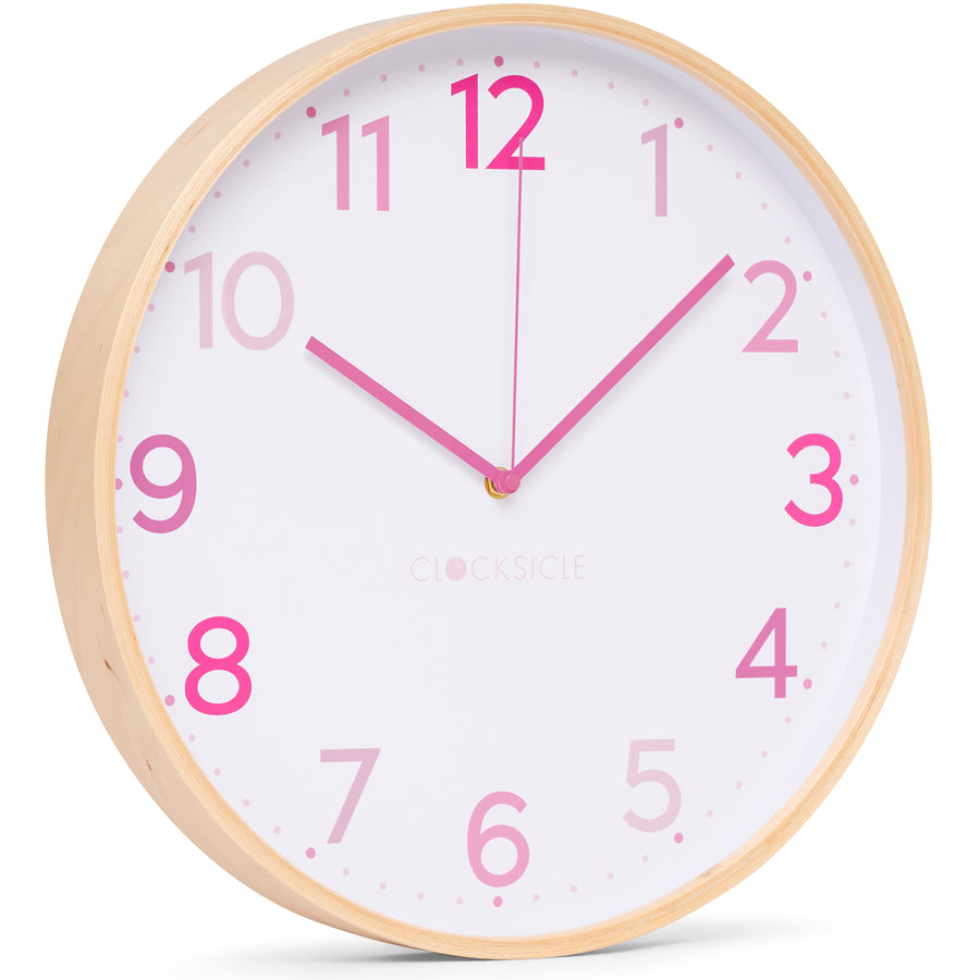 Clocksicle Silent Wood Wall Clock Multi Pink 40cm CC-40-MPIN Angle1