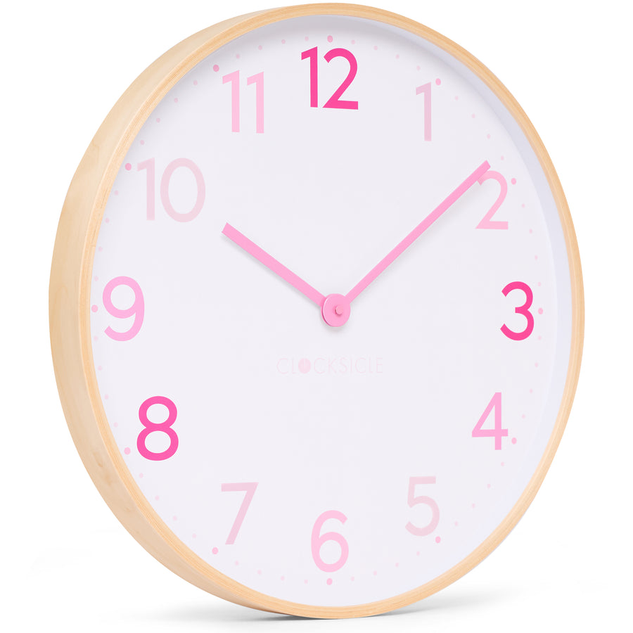 Clocksicle Silent Wood Wall Clock Multi Pink 50cm CC-50-MPIN Angle1