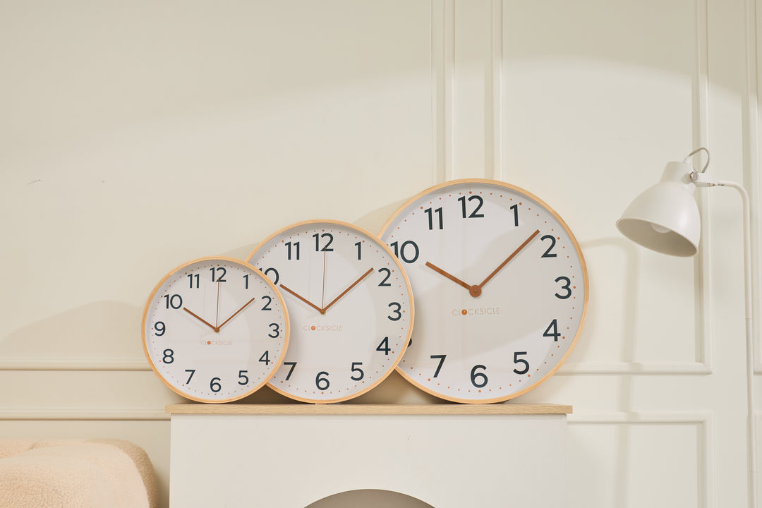 Clocksicle Silent Wood Wall Clock, Mustard Navy, 31cm