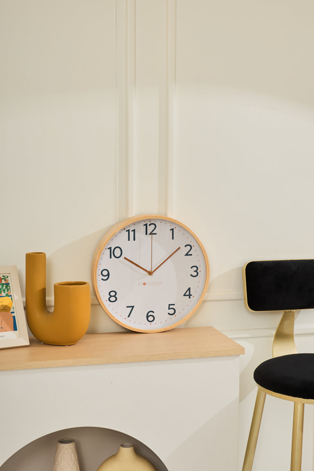 Clocksicle Silent Wood Wall Clock, Mustard Navy, 31cm