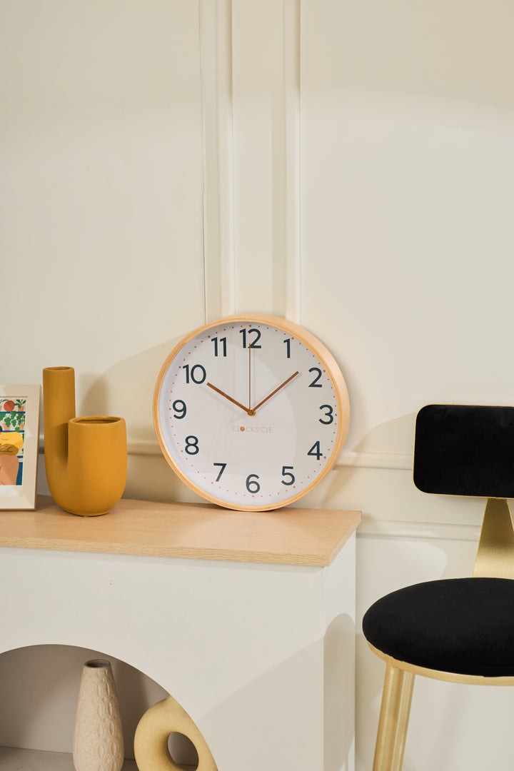 Clocksicle Silent Wood Wall Clock, Mustard Navy, 31cm