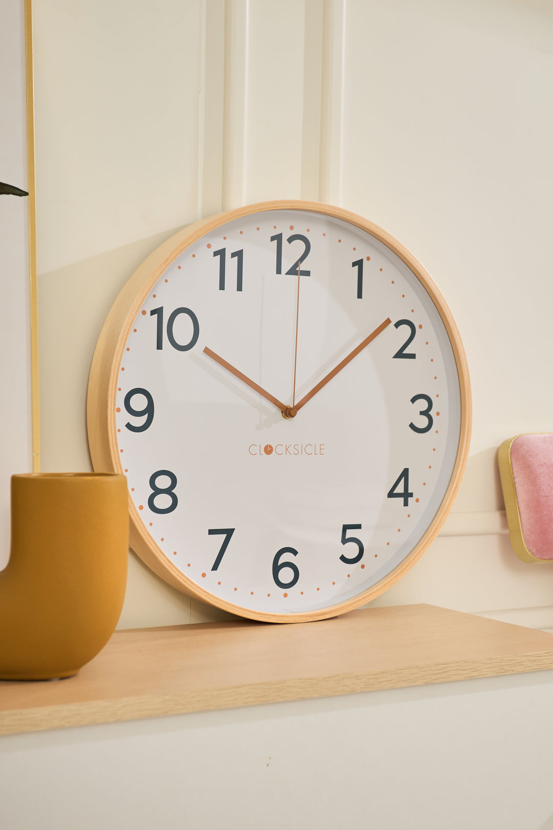 Clocksicle Silent Wood Wall Clock Mustard Navy 40cm CC-40-MUST 6