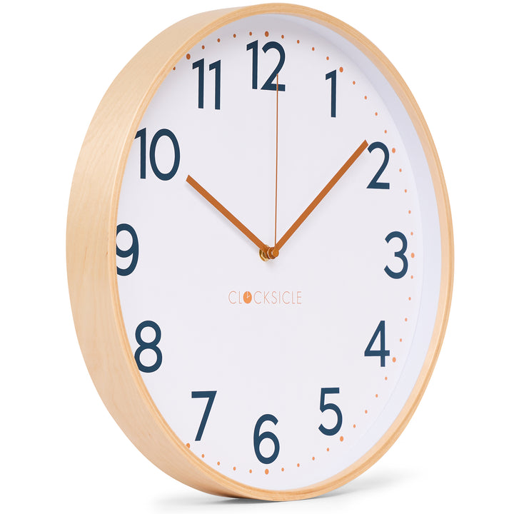 Clocksicle Silent Wood Wall Clock Mustard Navy 40cm CC-40-MUST Angle2