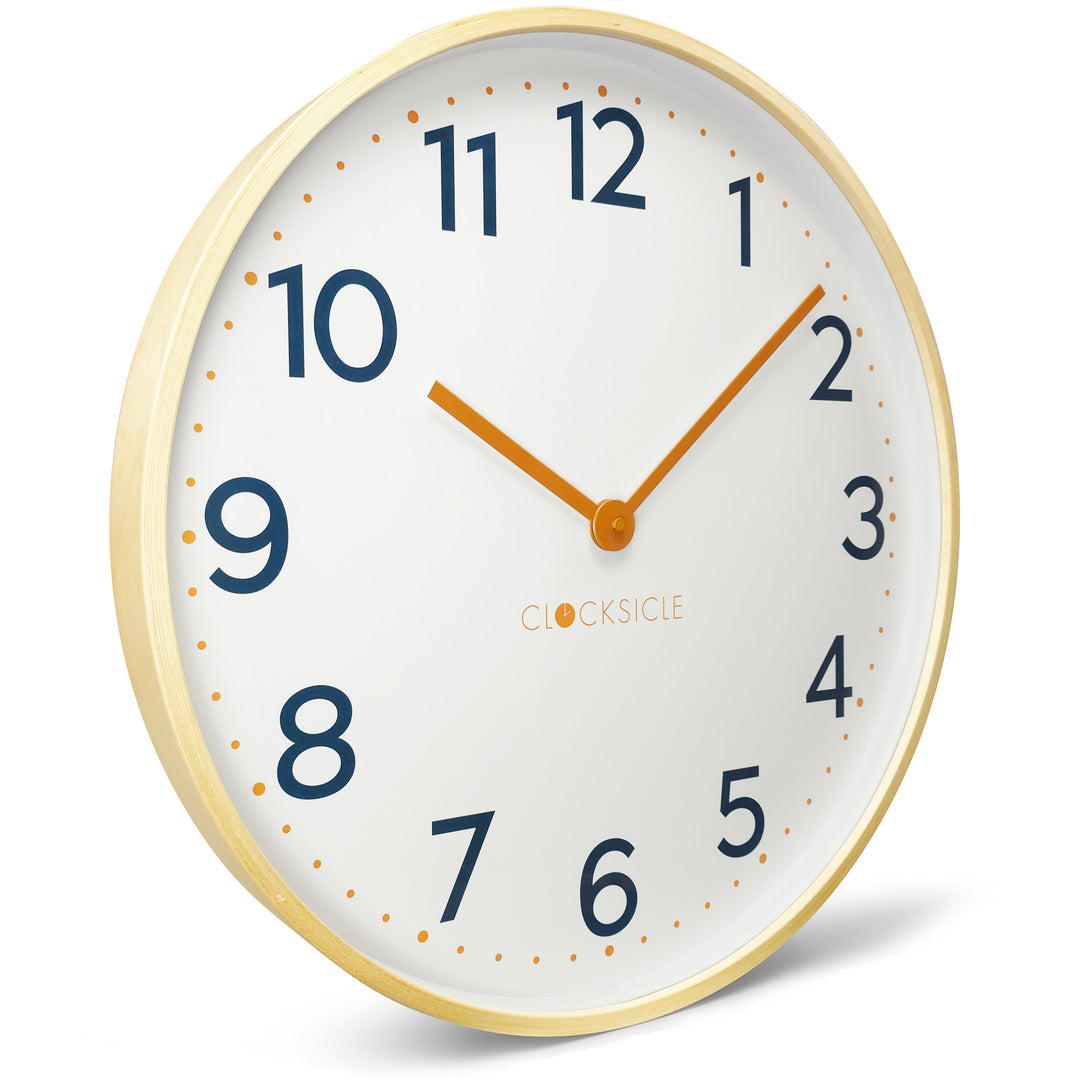 Clocksicle Silent Wood Wall Clock Mustard Navy 50cm CC-50-MUST 2