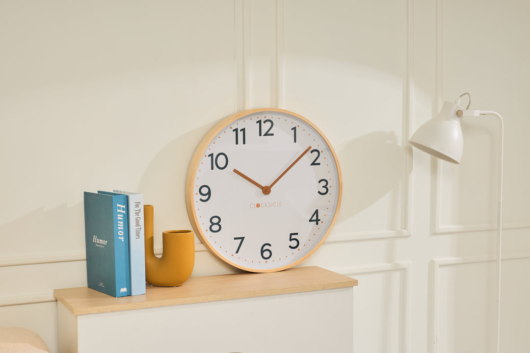 Clocksicle Silent Wood Wall Clock, Mustard Navy, 50cm