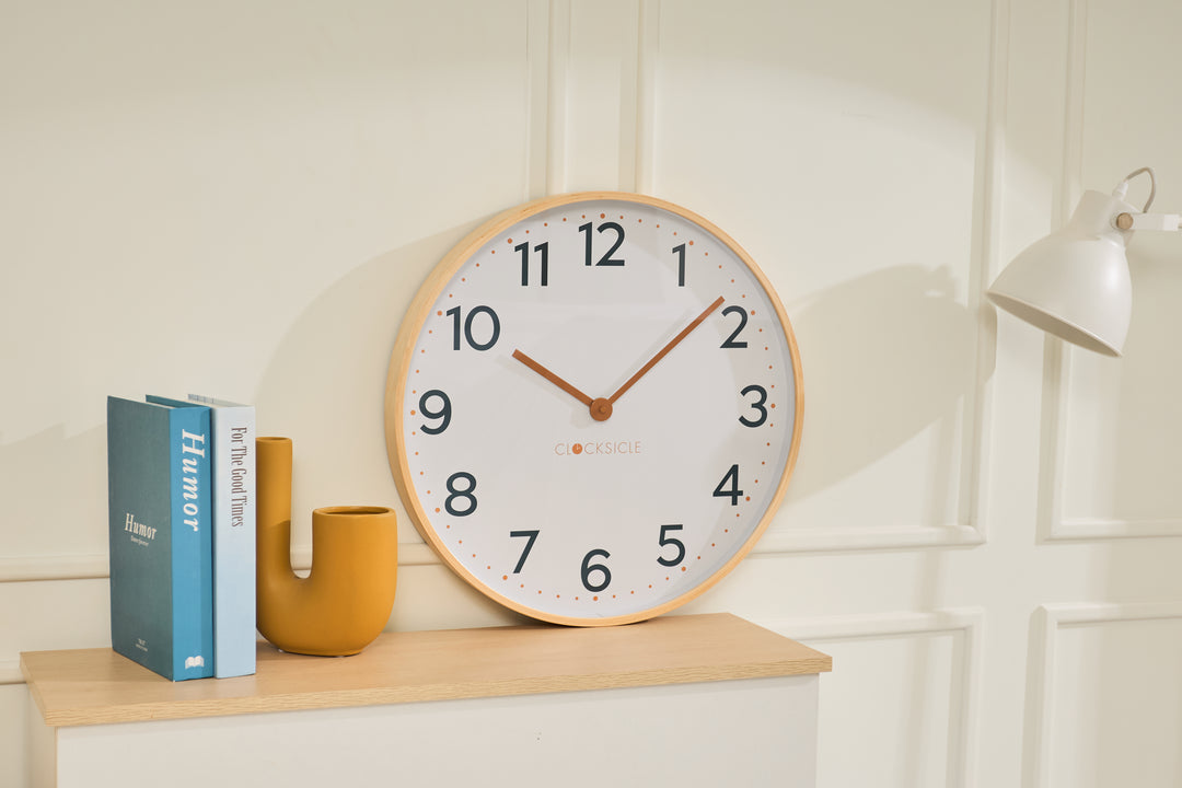 Clocksicle Silent Wood Wall Clock, Mustard Navy, 50cm